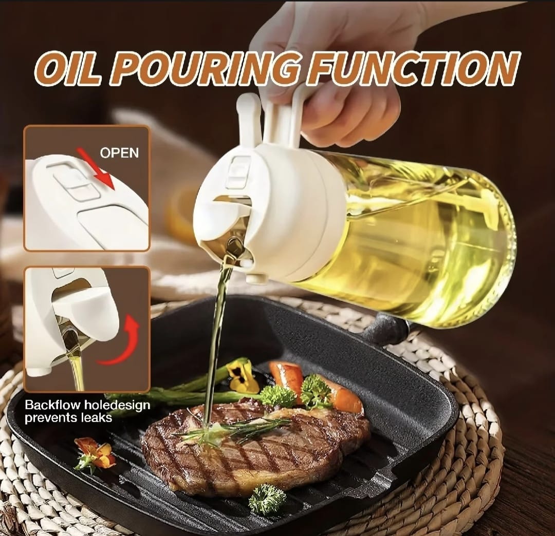 2-in-1 Oil Jug with Dispenser & Handle – Glass Cooking Oil Container