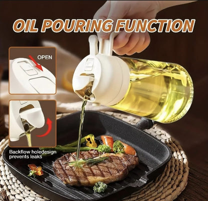 2-in-1 Oil Jug with Dispenser & Handle – Glass Cooking Oil Container