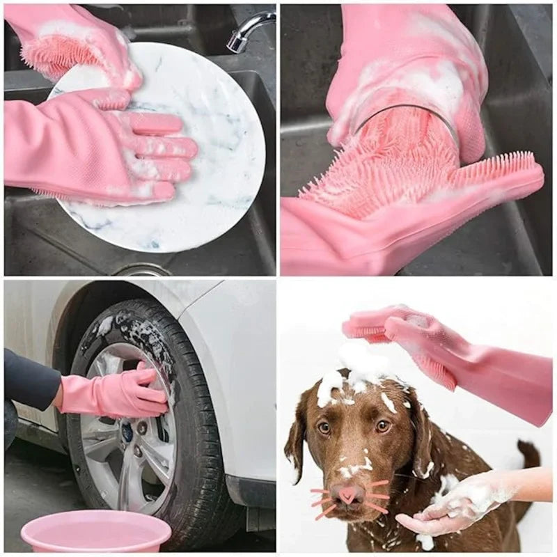 Silicone Gloves with Wash Scrubber